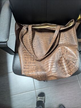 Classic Brown Croc-Embossed Tote Bag